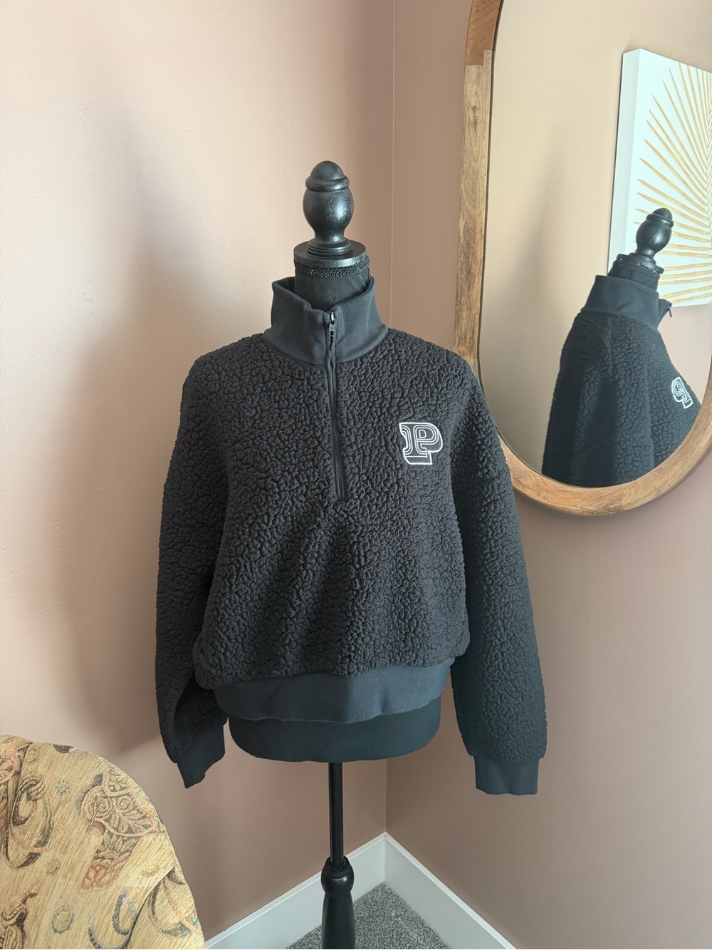 PINK Victoria's Secret Black Sherpa Half-Zip Pullover